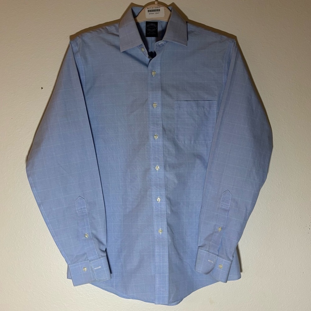 Brooks Brothers Non-Iron Blue Check Dress Shirt Men’s 15 34/35 Cotton
